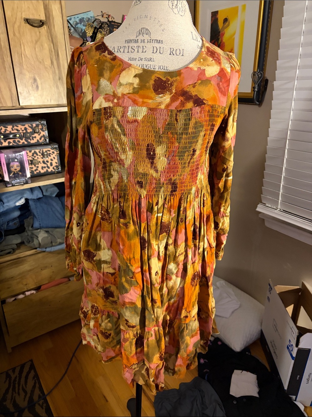 Floral Smocked Long-Sleeve Mini Dress - Multicolor - Small